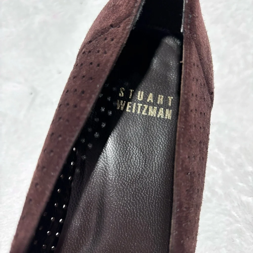 Stuart Weitzman Perforated‎ Suede Heeled Loafers Size 6